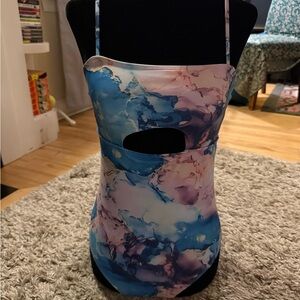 SHEIN Blue and Pink Marble One Piece Swimsuit